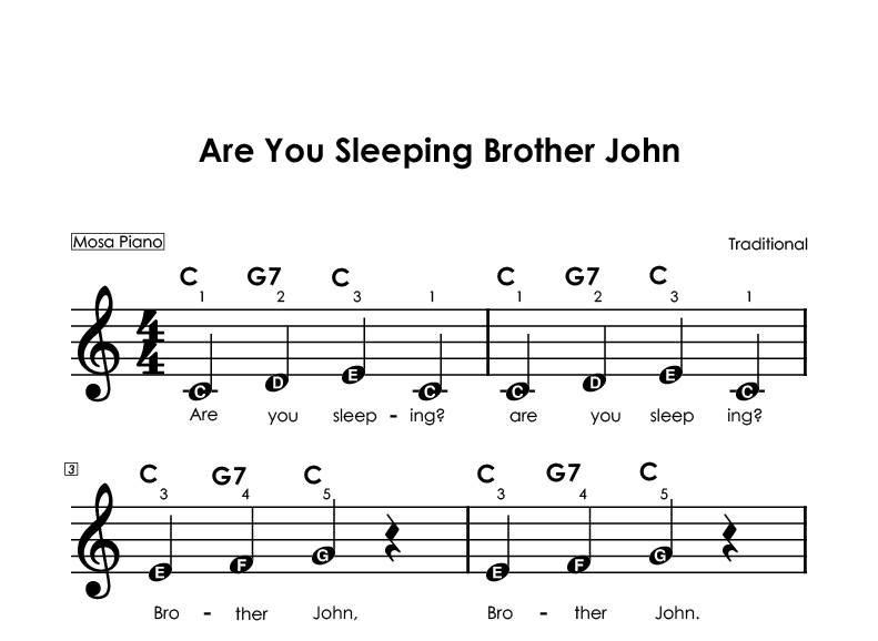 Easy piano sheet music for beginners PDF by Mosa Piano