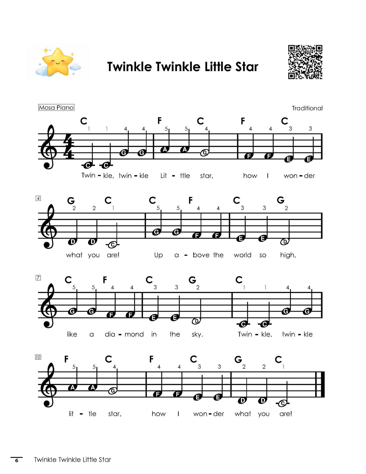 MOSA Easy Piano Sheet Music – 50 Nursery Rhymes for Beginners (PDF)