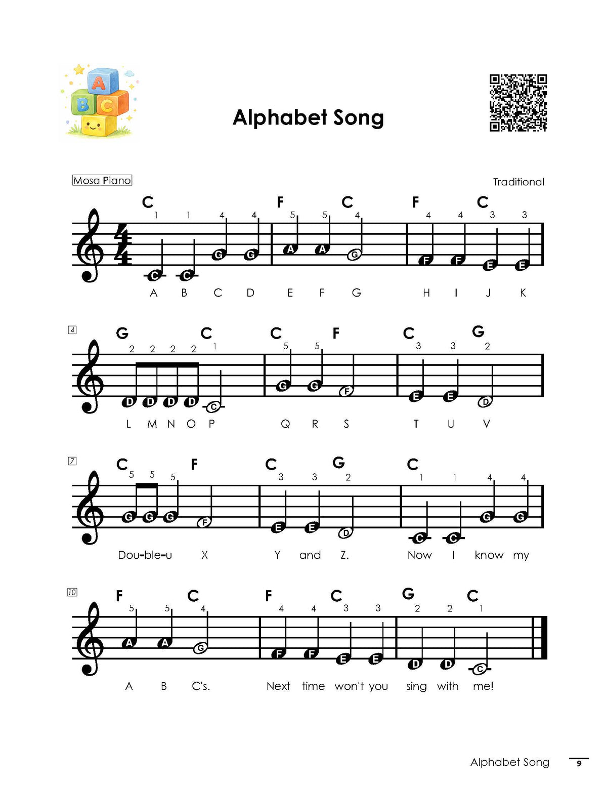 MOSA Easy Piano Sheet Music – 50 Nursery Rhymes for Beginners (PDF)