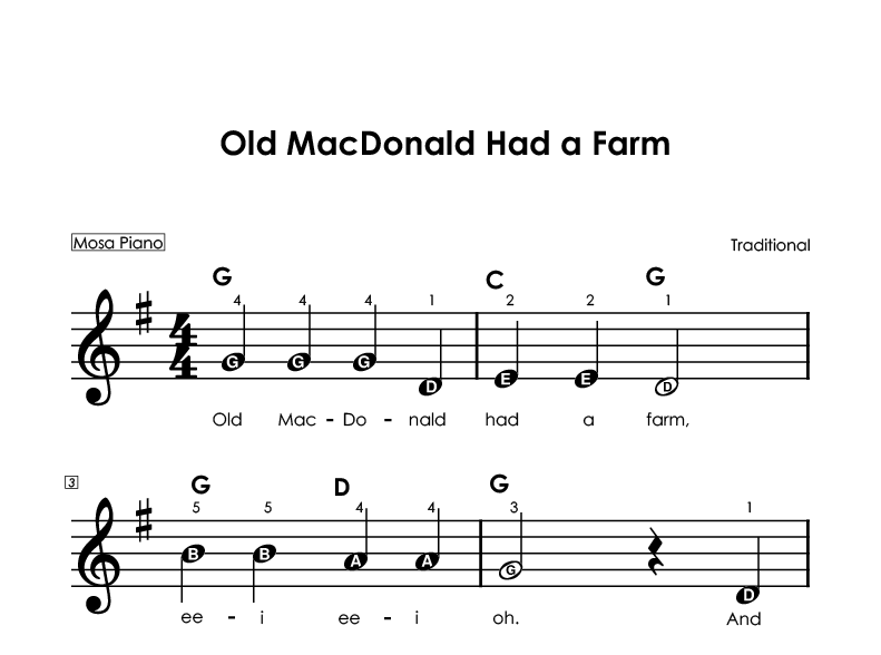 Easy piano sheet music for beginners PDF by Mosa Piano
