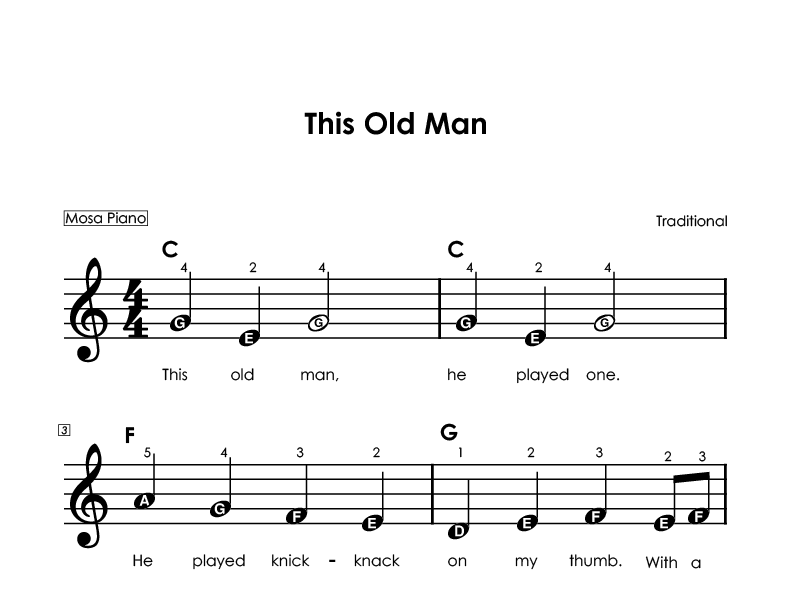Easy piano sheet music for beginners PDF by Mosa Piano