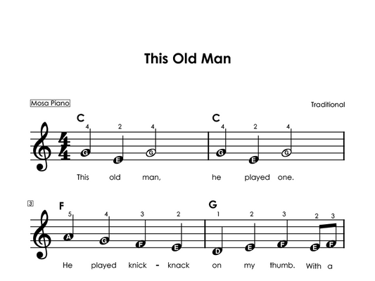 Easy piano sheet music for beginners PDF by Mosa Piano