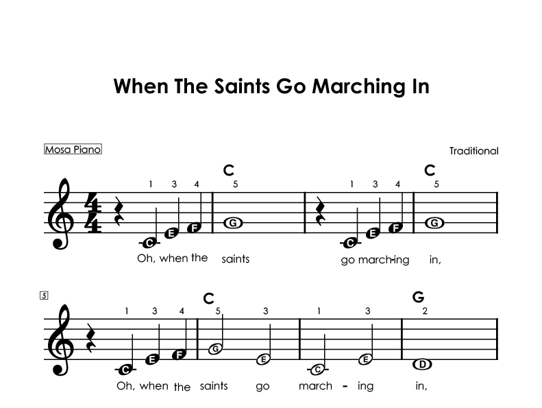 Easy piano sheet music for beginners PDF by Mosa Piano